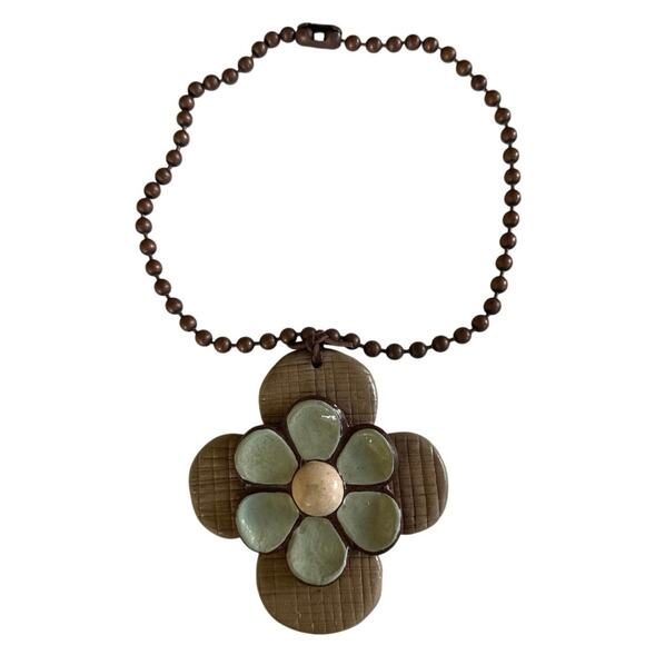 Sooki Sooki Brown Turquoise Western Rodeo Cross Flower Chunky Necklace - Picture 1 of 4